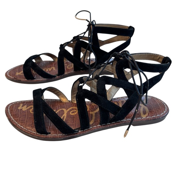 Sam Edelman Gemma Gladiator Leather Lace Up Suede Sandal Women's Size 8 Black - Picture 2 of 12